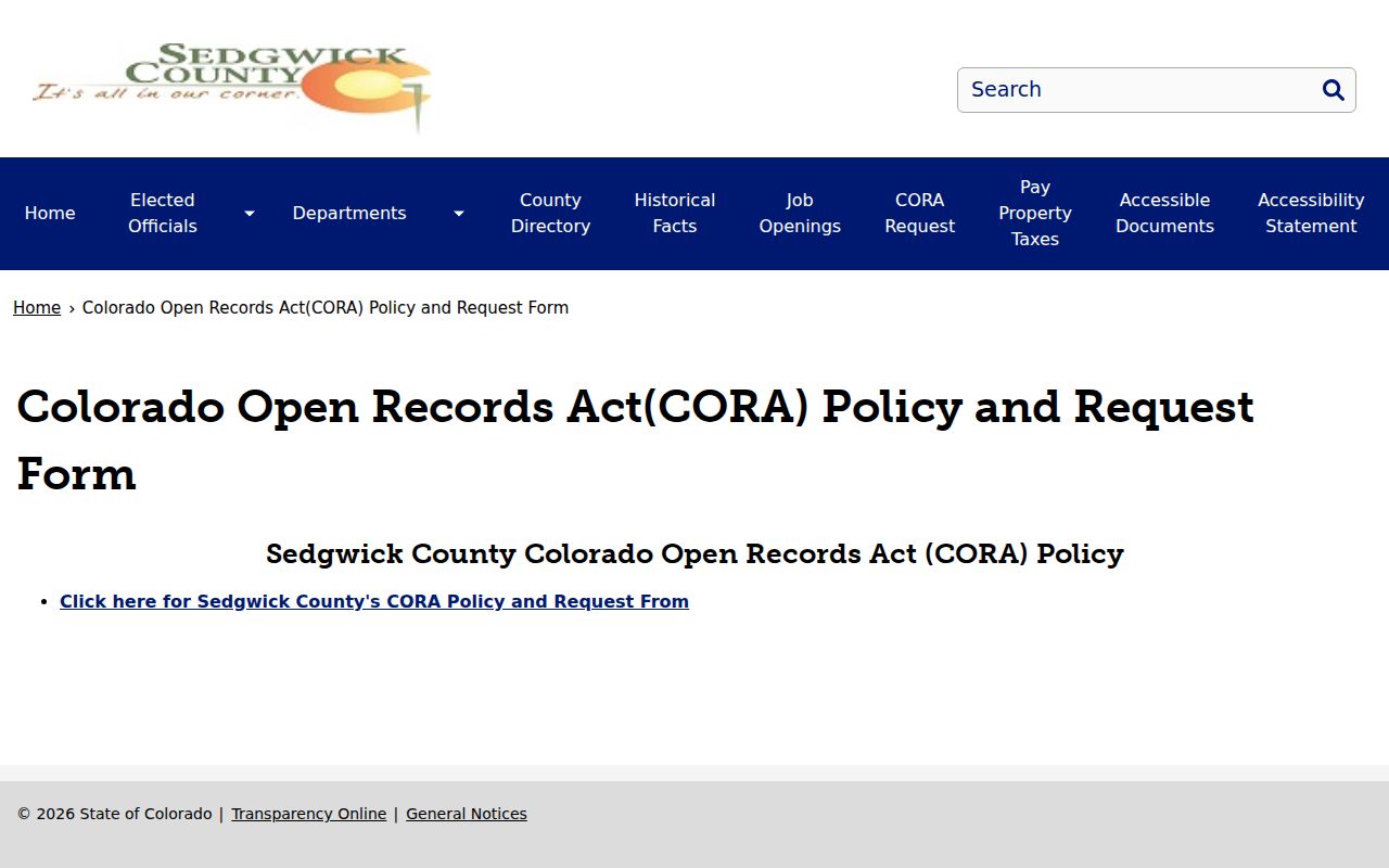 Sedgwick County Clerk of Court and recorder records CORA request form