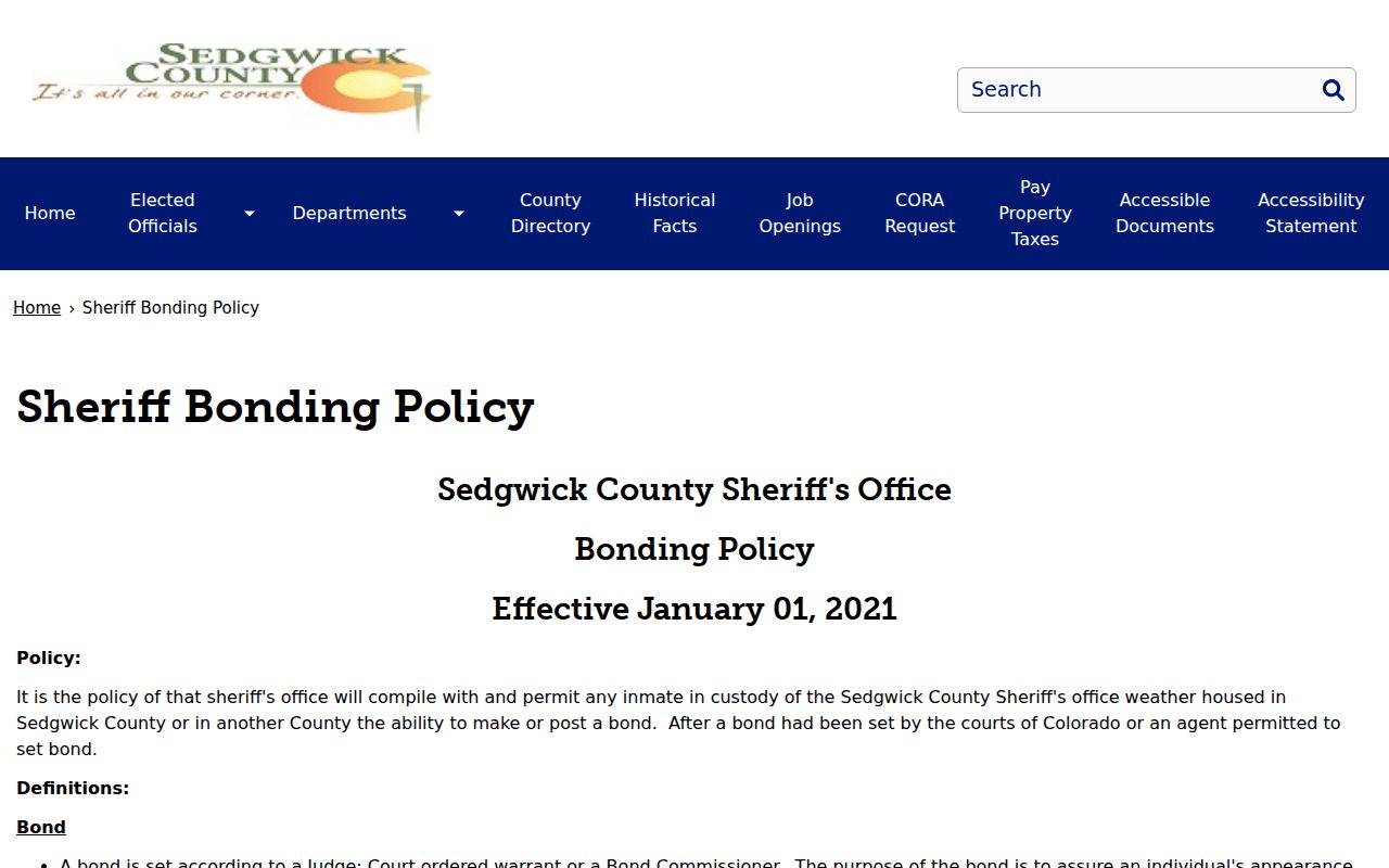 Sedgwick County arrest records bond policy and charge status