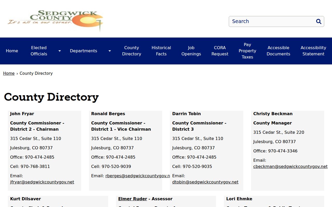 Sedgwick County court records county directory contacts